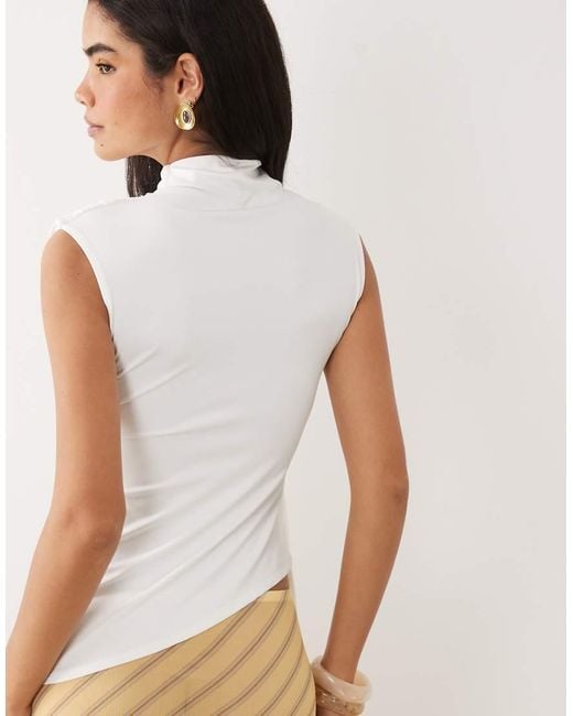 ASOS White Grown On Neck Sleeveless Top With Tie Detail