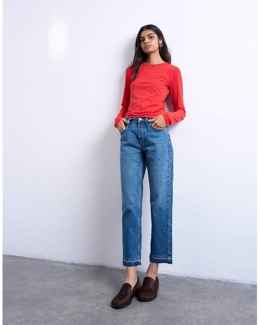 TOPSHOP Multicolor Runway Mid Rise Straight Cropped Jean With Let Down Hem Detail
