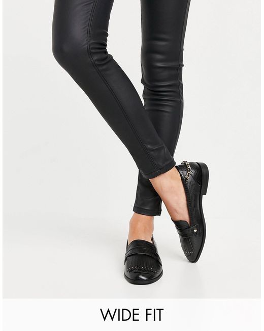 River Island Loafers Met Franje En Brede Pasvorm in het Zwart - Lyst