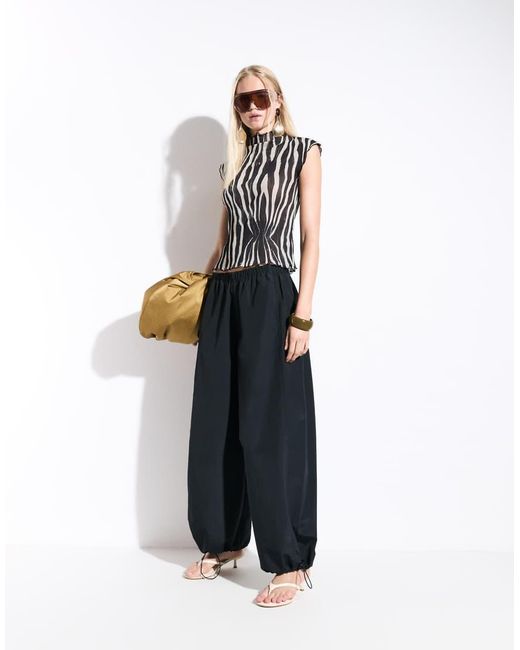ASOS Blue Sheer Crinkle Plisse High Neck Tank