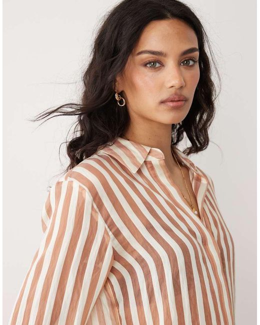 Mango Brown Sheer Oversized Shirt