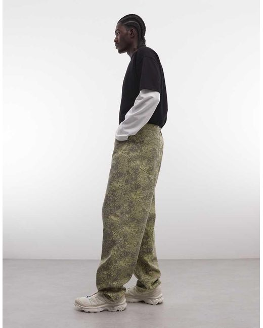Huf Green Cromer Straight Leg Camo Print Trousers for men