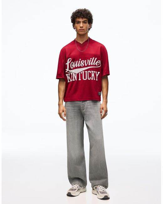 Bershka Gray Embroidered Neobarrel Jeans for men