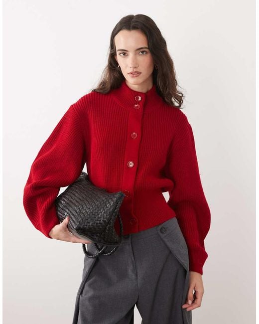ASOS Red Knit Funnel Neck Cardigan