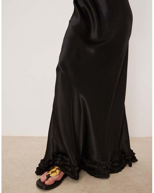 Vrg Grl Black Alber Satin Ruffle Hem Maxi Dress