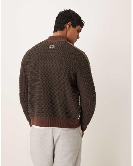 Prohibited Brown Zip Through Knitted Track Jacket for men