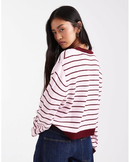 Gilet en maille à rayures - rose pastel et bordeaux Miss Selfridge en coloris Red