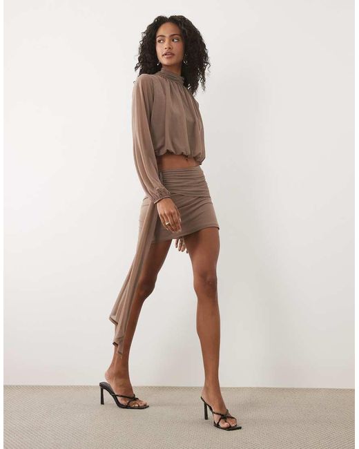 ASOS Brown Semi Sheer Mesh Drape Detail Mini Skirt