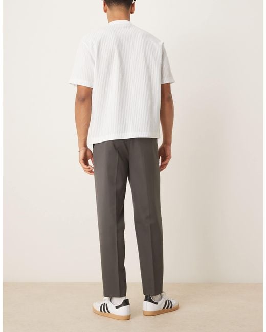 ASOS Natural Smart Relaxed Tapered Trousers With Front Pleat for men