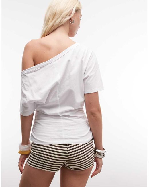 Collusion White L Off Shoulder Top With Cinched Waist And Eyelets