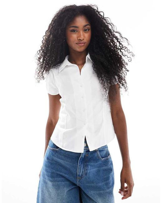 Miss Selfridge White Short Sleeve Fitted Shirt