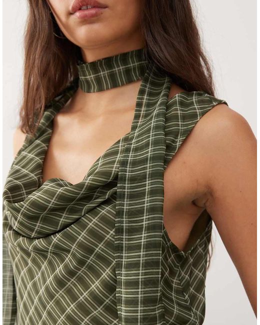 Reclaimed Vintage Green Mini Dress With Drop Waist And Scarf