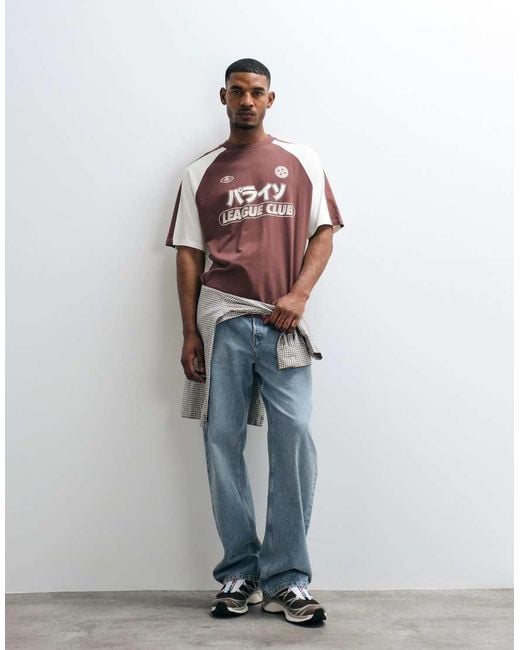 ASOS Red Oversized T-shirt With Japanese Football Graphic for men