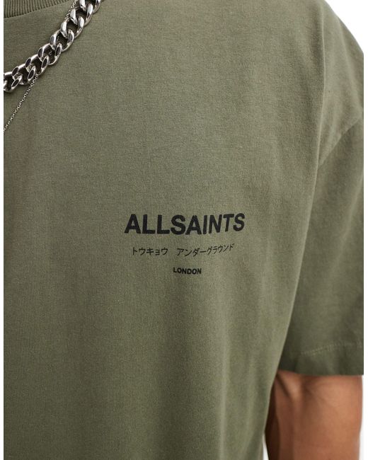Camiseta caqui extragrande underground exclusiva en asos AllSaints de hombre de color Green