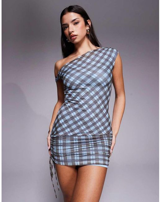 Tiger Mist Blue Winslow Off-shoulder Ruched Skirt Detail Mini Dress