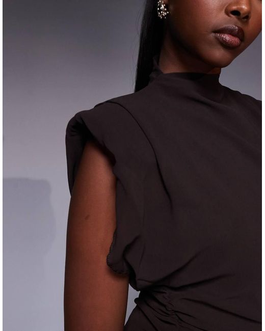 TFNC London Blue High Neck Maxi Dress With Shoulder Pads