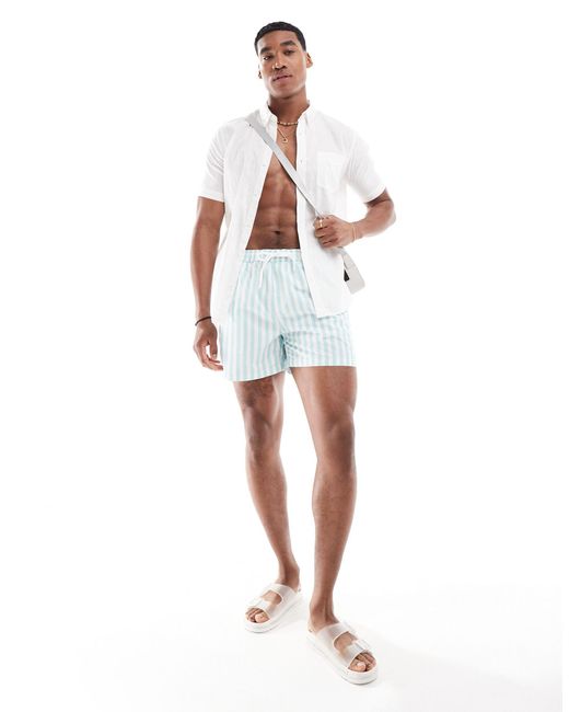 New Look Blue Lewis Striped Swim Shorts for men