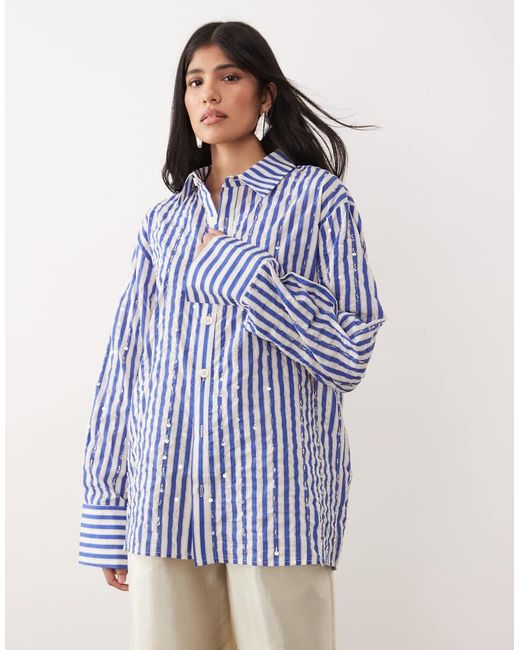 Sister Jane Blue Unisex Paros Embellished Long Sleeve Shirt
