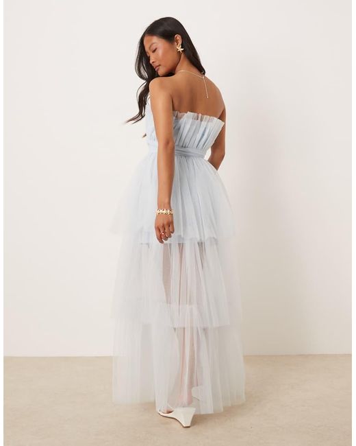 LACE & BEADS White Bandeau Tulle Maxi Dress