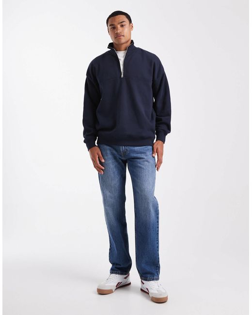 Sweat large en molleton à col zippé Threadbare pour homme en coloris Blue