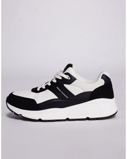 ARMANI EXCHANGE Blue Chunky Suded Mix Logo Trainers for men