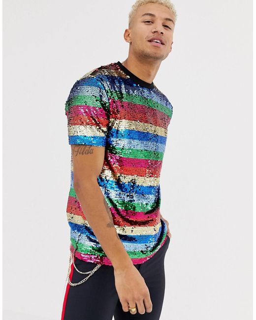 ASOS Multicolor Relaxed T-shirt In Sequin Stripe for men