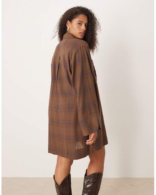 ASOS Brown Asos Design Curve Mini Shirt Dress With Wide Cuffs And Oversized Pockets