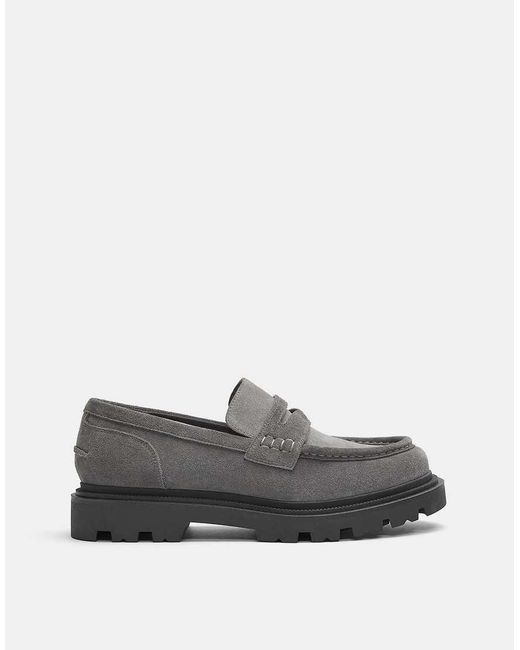 Pull&Bear Gray Chunky Leather Loafers for men