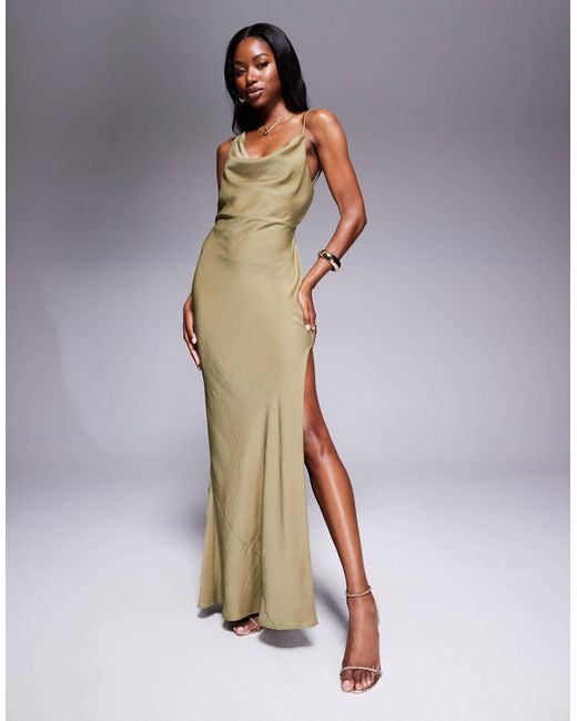 ASOS Green Satin Asymmetric Strap Midaxi Dress With Split