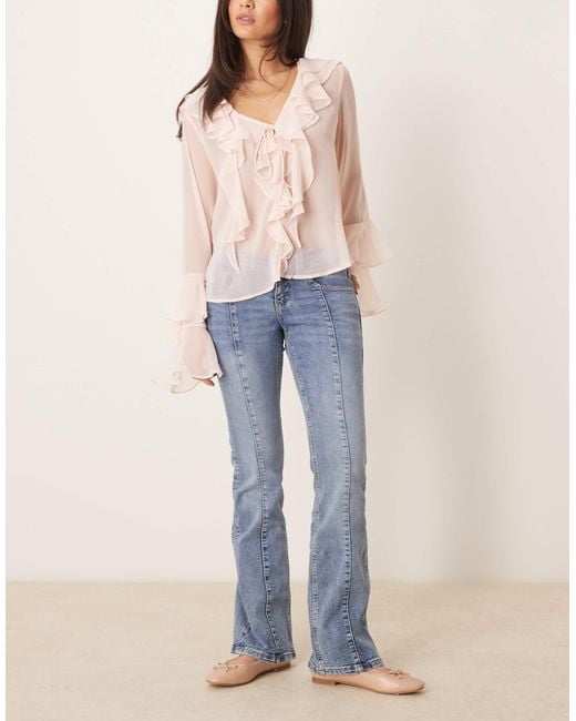Gina Tricot Blue Low Rise Flare Leg Jeans With Front Panel Detail