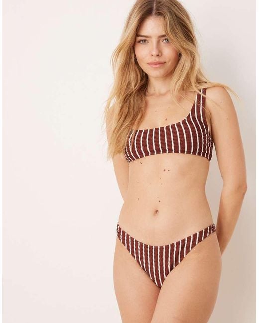 Mango Natural Textured Square Neck Stripe Bikini Top