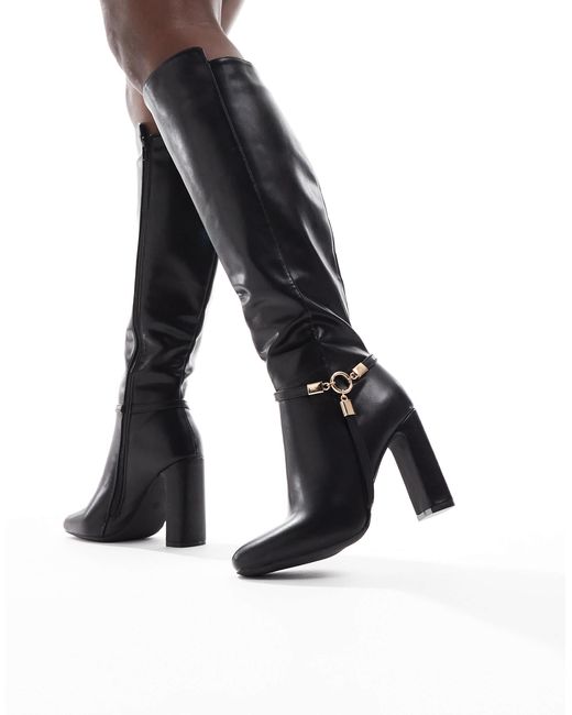 SEQWL Black Boost Buckle Detail Knee Boots