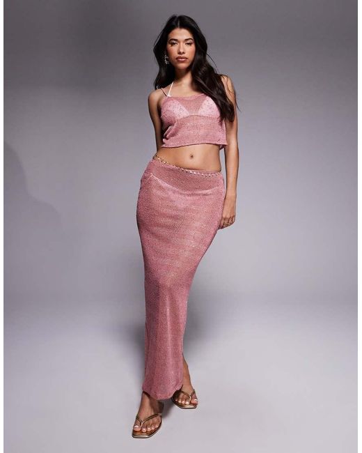 South Beach Purple Knitted Sequin Maxi Skirt