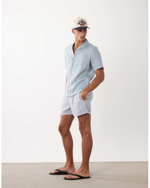 Mango Blue 100% Linen Short Sleeve Shirt for men