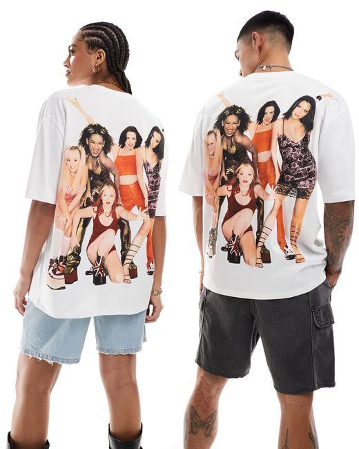 T-shirt unisex oversize bianca con stampa grafica delle "spice girls" su licenza di ASOS in Gray