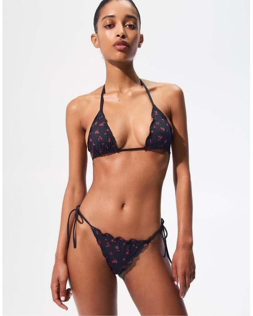 Pull&Bear Black Floral Bikini Bottoms