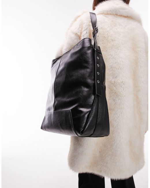 Tilly - borsa shopping oversize nera con fibbia e dettaglio ripiegato di TOPSHOP in Black