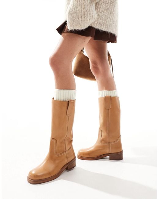 ASOS White Cindy Leather Pull On Boot