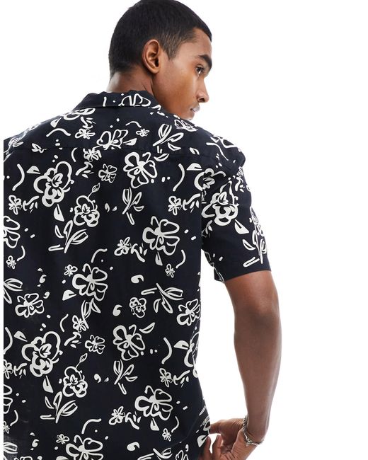 Chemise en lin mélangé avec imprimés et col à revers SELECTED pour homme en coloris Blue