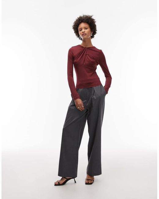 ASOS Purple Slinky Cut Out Twist Detail Long Sleeve Top