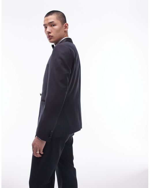 Topman Blue Premium Slim Wool Rich Tux Suit Jacket for men