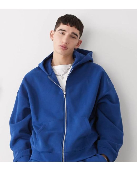 Collusion Blue Boxy Zip Through Hoodie Co-ord for men