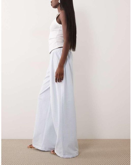 ASOS White Seersucker Wide Leg Drawstring Pants