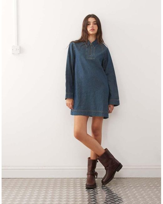 Reclaimed Vintage Blue Denim Shirt Long Sleeve Mini Dress