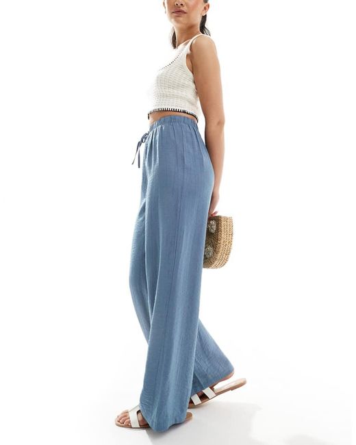 New Look Broek Met Wijde Pijpen Van Kreukstof in het Blue