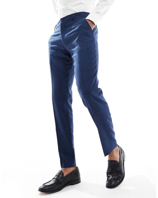 SELECTED Blue Linen Mix Slim Fit Suit Trousers for men