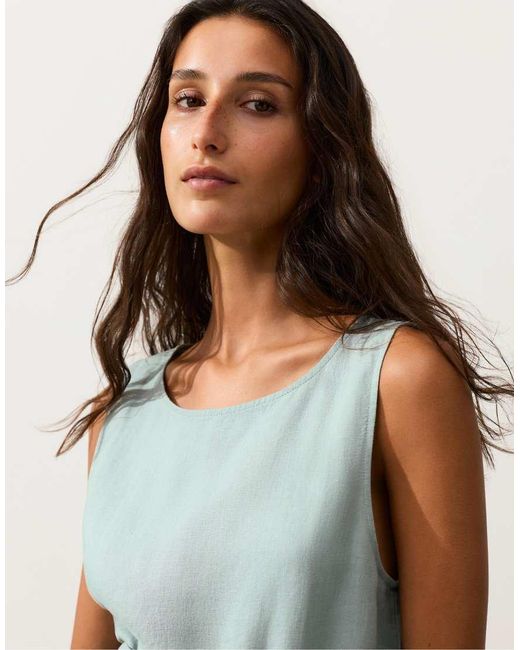 Oysho White Sleeveless Top With 100% Linen Scarf