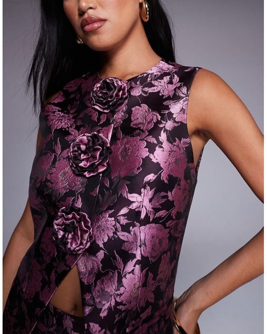 ASOS Purple Co-ord Jacquard Waist Coat With 3d Flowers