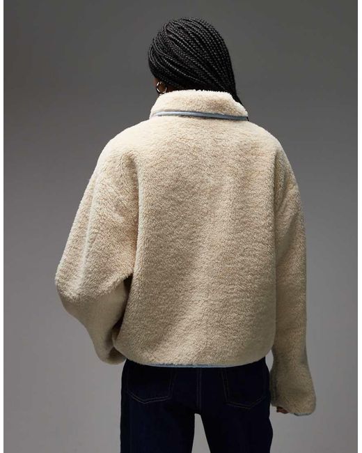 Collusion Brown Faux Shearling Jacket With Contrast Suedette Collar-neutral
