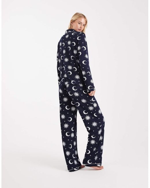 Loungeable Blue Tall Super Soft Jersey Revere Pyjama Set With Piping Detail